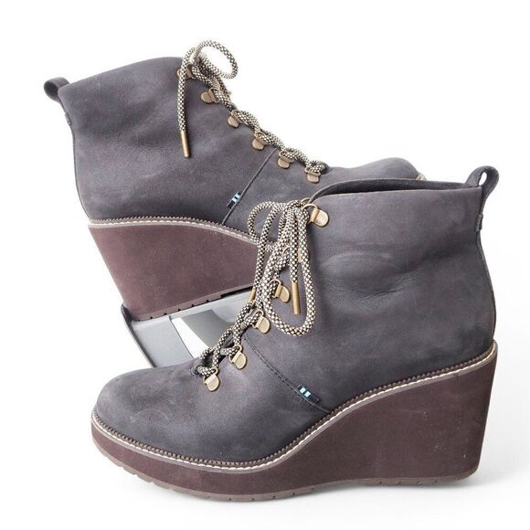 Toms Melrose Wedge Water Resistant Booties "Black Oiled Nubuck" Women's 11 - Picture 1 of 12